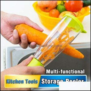 MTifunctional Stainless Steel Tools Storage Peeler便利なシンプルなコンテナフルーツ野菜の皮ピーリングナイフブレードグレイターキッチンdr