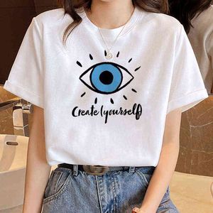 Funny Evil Eye Printed WomenT-shirt Harajuku Summer Women T Shirts Kawaii Streetwear Oversized T-Shirt Female Tops Tee Clothes G220507
