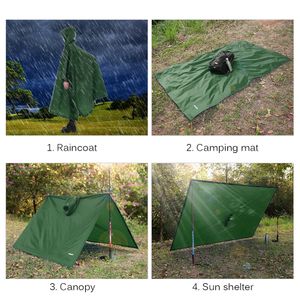 3-in-1-Regenmantel, Rucksack, Regenschutz, Kapuze, Wandern, Radfahren, Poncho, Regenmantel, wasserdichte Outdoor-Camping-Zeltmatte