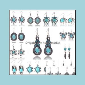 Charm Earrings Jewelry Women Turquoise Fashion Vintage Bohemian Turtle Bear Gourd Flowers Stud Diamond Christmas Gift For Drop Delivery 2021