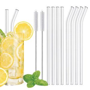 Açık cam saman 8mm yeniden kullanılabilir düz bükülmüş cam içme pipetler fırça ile smoothies için çevre dostu cam pipetler kokteyller sxa15