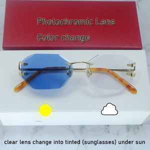 포토 크로 믹 렌즈 선글라스 다이아몬드 컷 카터 와이어 C 색상 변경 선글라스 2 색 렌즈 4 시즌 음영 안경