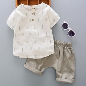 Summer Toddler Baby Boy Set Kids Boys Clothes Sets Cotton Linen Print Short Sleeve Shirt Shorts 2 Piece Suit Children Clothing 220620