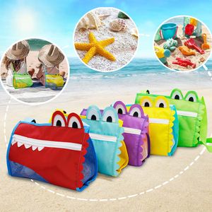 Kids Sand Shell Bags Cartoon Crocodile Animal Beach Toys Collecting Storage Bag Large Capacity Travel Outdoor Mesh Net Tote Zipper Portable Organizer Pouch B7993