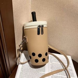 HBP White 2022 designer creative milk tea messenger bag cylinder chain mobile phone coin purse