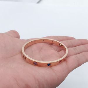 10 Stone Titanium Love Bangles Bracelets For Lover Fashion Wristband Wedding Bangle Rose Gold Thanksgiving Day Bracelet Size (15-22)