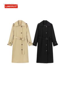Khaki Mid-längd över knä Trench Coat Women's Spring och Autumn New Simple Solid Color Thin Casual ET Female L220725