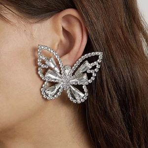 Crystal Big Butterfly Stud Earring Silver Gold Women Elegant Butterfly örhängen för kvällsfest högkvalitativa smycken