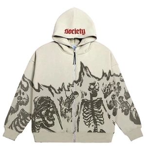 Y2K Emo Men Streetwear Vintage Skull Hoodie Zip Up Hoodies Grunge Oversized Sweatshirt Gothic Tops Harajuku Alt Jackets Clothes 220813