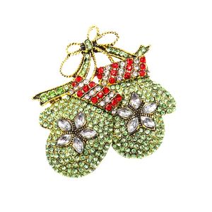 30 st/mycket anpassade broscher Fashion Green Rhinestone Gloves Christmas Pin For Xmas Gift/Decoration