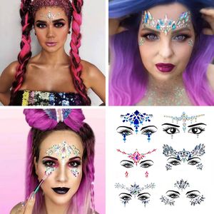 Musik Festival Dekor Gesicht Juwelen Tattoo Selbstklebende glänzende Strasssteine 3D Diamant Aufkleber DIY Schönheit Körper Make-up Gesichtsaufkleber