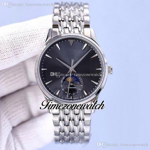 Master Ultra Cienki Q1368471 Księżyc Faza Automatyczny Zegarek Mężczyzna Gray Dial Silver Stick Markery Bransoletka ze stali nierdzewnej TimeZonewatch Y10B2