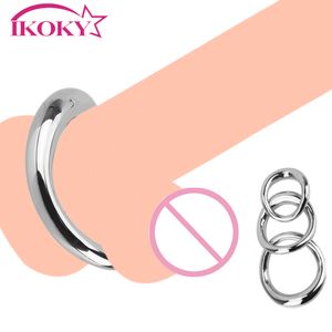 IKOKY Erotic Cock Ring Metal Scrotum Stretcher Stainless Steel Penis Bondage Lock Delay Ejaculation sexy Toys for Men