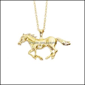 Pendant Necklaces Pendants Jewelry Cute Gold Sier Plated Horse Animal Statement With Chain For Women M Dhkv8