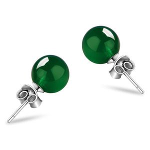 Orecchini a perno con perline in pietra di agata naturale per donne 6 mm 8 mm Orecchini di lusso con perline rotonde Design alla moda Rame Ragazze Orecchini con ciondolo per orecchio Regali di compleanno Accessori di gioielli