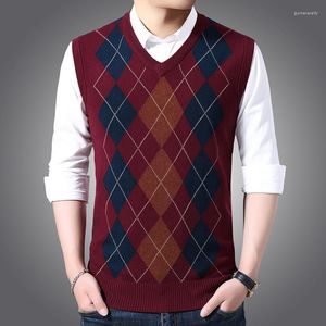 Mäns västar Slim Fit Jumpers Knitting Mönster Autumn Casual Clothing Men mode Märke ärmlös tröja Mens Pullover Vest V Neck Guin22