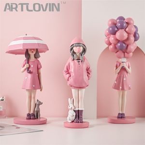 現代のファッションバルーンガール置物のための甘いピンクの女の子のための甘いピンクの女の子、女の子のためのシックな独特のbithdayギフト、ホームインテリアの装飾220329