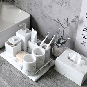 Light luxury Marble Stripe Resin Wash Set Soap Dispenser Gargle Cup Toothbrush Holder Soap Dish Bathroom Bath Supplies 220624