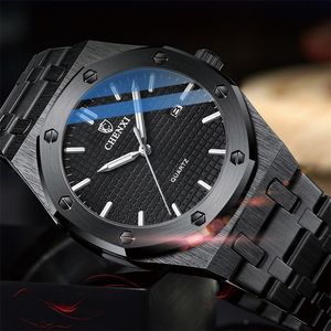 Unique Black Steel Watches Men Royal Minimalist Big Dial Calendar Casual Business Dress Quartz Watch for Male Luminous Hands 220407