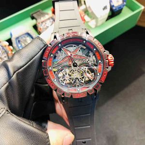 Luxusmenschen Mechanische Uhr Rogge Dolby Excalibur46 Serie Full Hollow Double Tourbillon Trtm Genfer Brand Armbandwatchwatch