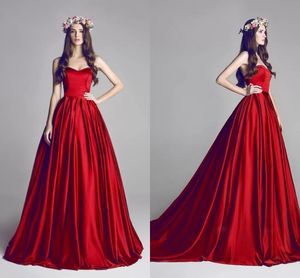 Темно красный вечерние платья вечерней линии Элегантная возлюбленная атласная без спинки формальные свадебные платья женщин