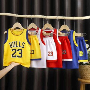 新しい夏の子供用服スポーツバスケットボール服子供服の男の子のスーツ夏のベストツーピースセット