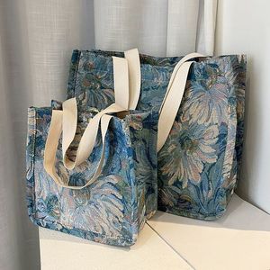 Vintage pintura a óleo lona bolsa para as mulheres 2023 tendência novo pequeno designer sacos de ombro feminino casual sacola moda shopper saco