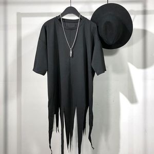 Men's T-Shirts Short Sleeve T - Shirt Summer Brunet Round Collar Personality Cutting Fringe Design In The Long Fashion