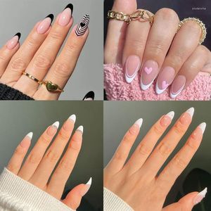 False Nails 24st/Box Women Fashion Full Cover Artificial Manicure Tool French Fake Almond Wearable Nail Tips Prud22