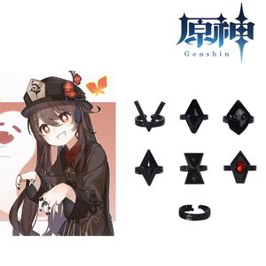 Otros suministros para la fiesta de eventos China Anime Genshin Impact Cosplay Accessory Hu Tao Cos Rings Juego de aleación de plata negra Ring 7 con caja de regalo Hallo