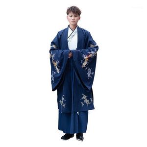 Abbigliamento etnico Coppie per adulti Set Hanfu blu Costume tradizionale cinese in maschera Coppia Costume cosplay di Halloween per uomo / donna Taglie forti 4XL