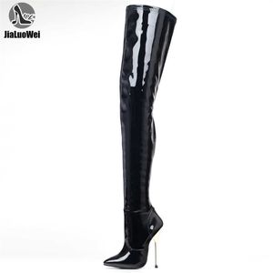 JIALUOWEI 3646 Big Size PU leather thigh high boots 14cm high heel pointed toe over the knee long boots in stock fast 210911