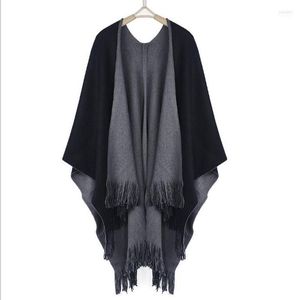 Women's Sweaters Wholesale-2022 Winter Women Overwear Coat Oversized Knitted Cashmere Poncho Capes Duplex Shawl Cardigans Sweater With Tasse