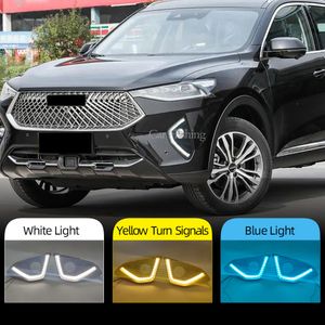 2PCS Car DRL For Haval F7 F7X LED Daytime Running Lights with Turn Signal Yellow Driving Fog lamp Lights