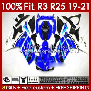 Corpo stampo ad iniezione per YAMAHA YZFR3 YZFR25 YZF R 3 25 R3 R25 19 20 21 Carrozzeria 141No.74 100% Fit YZF-R3 YZF-R25 2019 2020 2021 Telaio 2019-2021 Kit carenatura OEM blu lucido