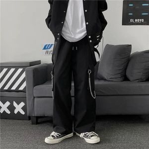Calça de carga preta punk gótica com calças de rua de rua largura de pernas largas harajuku hip hop hombre casual joggers Pantalon Homme 220719