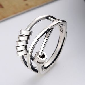 S925 Pure Silver Net Red Style Three Ring Smart Ring Ins Wish Lucky Beads Light Exquisite Forefinger Ring Women