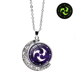 Colares de pingentes Genshin Impact Luminous Colar Game Cosplay Eye of God Rotation Moon Glass Cabochon para mulheres PrincipalPenda