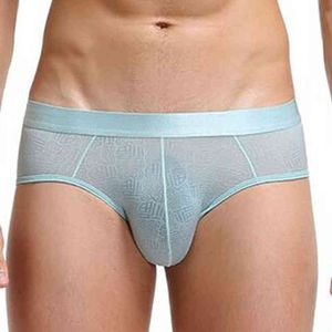 Mens Elastic Briefs Shorts Underwear Ultra-Thin Breathable Briefs Cueca Ice Silk Seamless Low Waist Soft Underpants G220419
