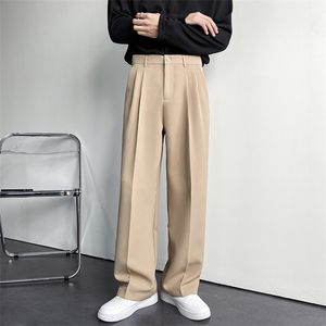 Män passar byxor solida full baggy casual wide ben byxor för män khaki svart vit japansk stil streetwear överdimensionerade byxor man 220713