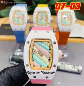 OXF Candy Miyota 6T51 Automatyczne damskie Damskie zegarek Marshmallow Bonbon Collection White Ceramic Case Pink Guma Strap 6 Style PureTime01 0703C3