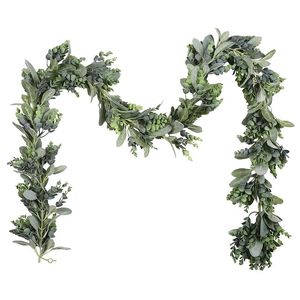 Decorative Flowers & Wreaths Faux Lambs Ear And Eucalyptus Garland - 6.6Ft Flocked Soft Artificial Vine Greenery Leaves For Farmhouse Mantel