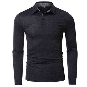 男子秋のポロシャツソリッドカラーシャツカジュアルビジネストップラペルスポーツTシャツ冬の高品質長袖L220704