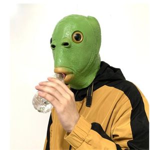 Halloween Funny Cosplay Costume Mask Unisex Vuxen Carnival Party Green Fish Head Mask Headgear GC1409