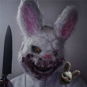 1pcs cadılar bayramı maskesi beyaz tavşan tavşan kanlı ürpertici korku katil maske korkutucu yetişkin elbise kostümleri yüz s 220715