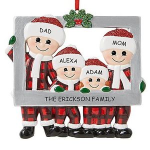 Fast Resin Christmas Decorations Cute Christmas Family Ornament Red Plaid Santa Claus Pendant DIY Name Photo Frame Xmas Tree Ornaments Gifts F0809