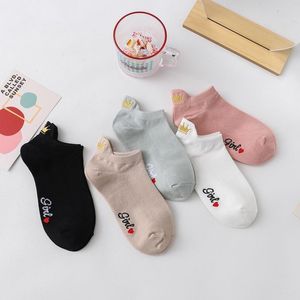 Strumpor hosierpar kvinnor harajuku kvinnlig bomulls fotled vit kawaii koreansk stil flickor student mode hög häl anti-wearsocks