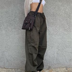 Jacqueline cordão baggy y2k calças de carga mulheres cintura baixa sweatpant calças vintage rua bolsos perna larga joggers pant 220815