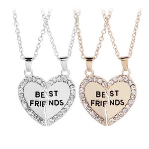 Fashion BFF Necklace for 2 Women Crystal Best Friend Love Heart Necklaces Fashion Couple Friendship Jewelry Wholesale Price