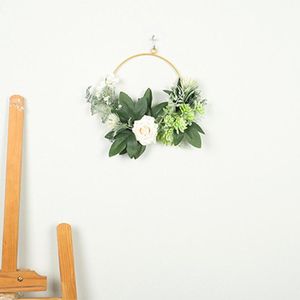 Decorative Flowers & Wreaths 11.8Inches Flower Hoop Wreath Garland Artificial Hanging Greenery Leaves Rose For Front Door Decor Party Weddin